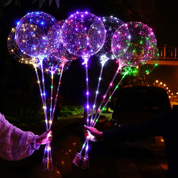 

led balloon transparent lighting bobo ball balloons with 70cm pole 3m string balloon xmas wedding party decoration cca11728 60pcs