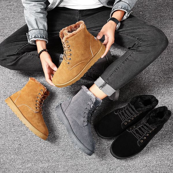 autumn and winter new snow boots men's martin short boots flat non-slip cotton shoes men's shoes men's boots, Black