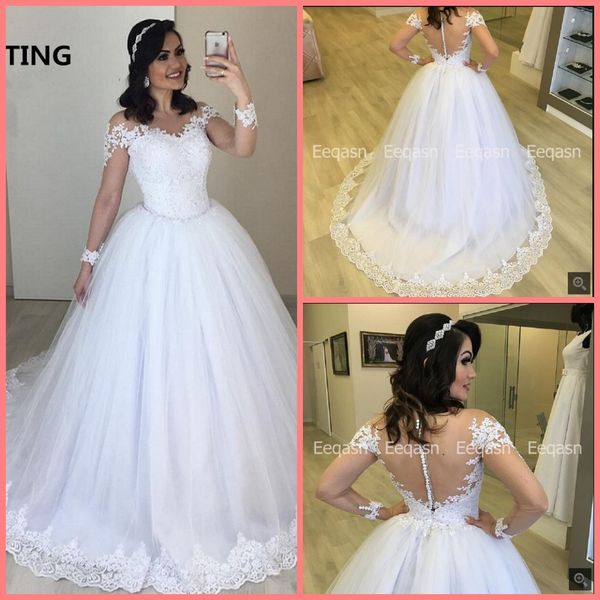robe de mariage new ball gown long sleeve wedding dress lace appliques beaded sheer back elegant wedding gowns selling, White
robe de mariage new ball gown long sleeve wedding dress lace appliques beaded sheer back elegant wedding gowns selling, White