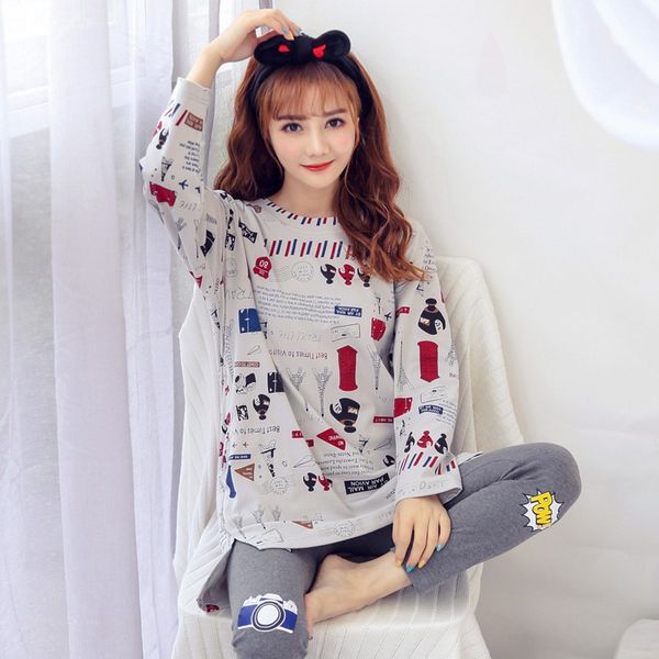2019 spring autumn 100% cotton print pajama sets for women long sleeve pyjama cute girls sleepwear pijama mujer homewear clothes, Blue;gray
2019 spring autumn 100% cotton print pajama sets for women long sleeve pyjama cute girls sleepwear pijama mujer homewear clothes, Blue;gray