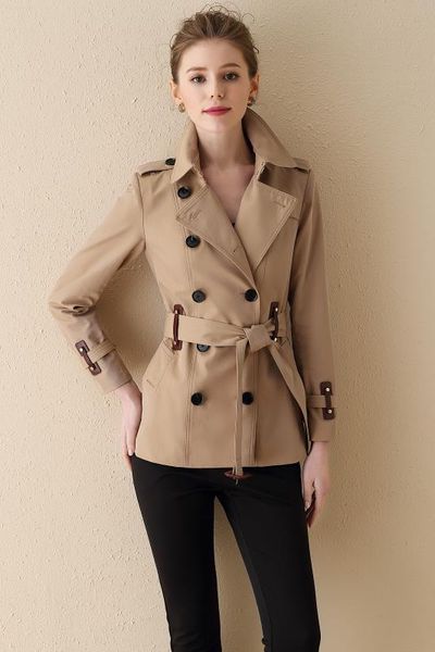 women's trench coats double breasted short classic windbreaker waterproof british new high-end english style autumn winter gabadian c02, Tan;black
women's trench coats double breasted short classic windbreaker waterproof british new high-end english style autumn winter gabadian c02, Tan;black