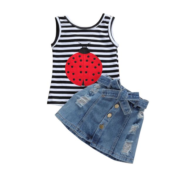 2pcs fashion kid baby girl clothes sets 1-6y sleeveless stripe print vest denim skirts outfit set clothes, White
2pcs fashion kid baby girl clothes sets 1-6y sleeveless stripe print vest denim skirts outfit set clothes, White