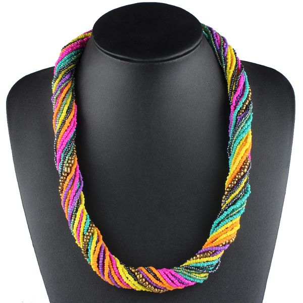 клэр джин ручной работы небольшие бусы strand этническое ожерелье витой ожерелья чешские украшения лето красочные женщины моды колье, Golden;silver