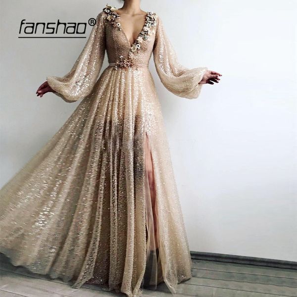 gold muslim evening dresses sequin lace flowers deep-v slit dubai saudi arabic evening gown prom dress, White;black
gold muslim evening dresses sequin lace flowers deep-v slit dubai saudi arabic evening gown prom dress, White;black