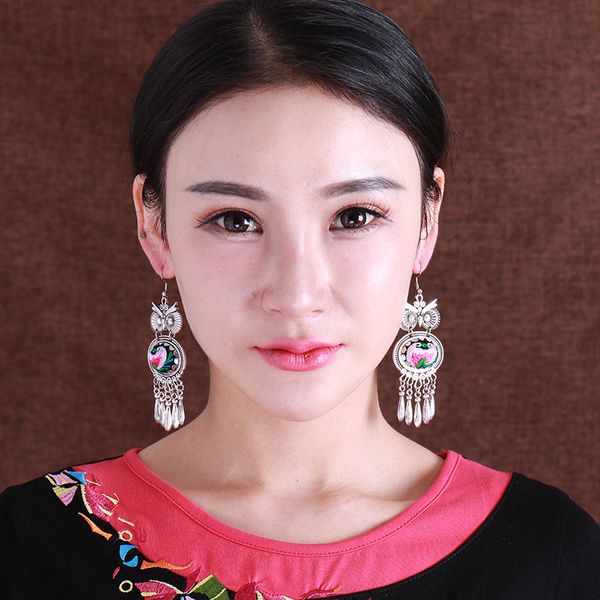 ethnic vintage owl embroidery miao silver women's earrings bohemian tribal pendant female jewelry jhumka bijuteria wholesale 
ethnic vintage owl embroidery miao silver women's earrings bohemian tribal pendant female jewelry jhumka bijuteria wholesale