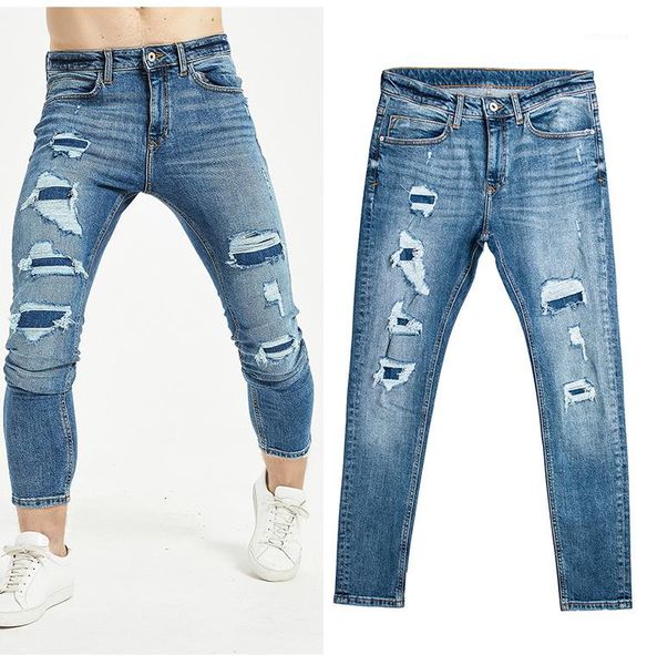 demin pants male clothing european and american mens designer jeans trend hole zipper fly blue leg
demin pants male clothing european and american mens designer jeans trend hole zipper fly blue leg