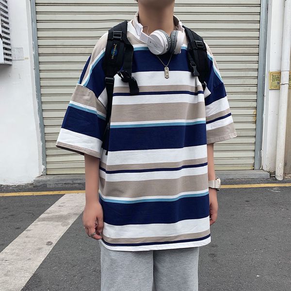 striped t shirt men's fashion contrast color casual cotton t-shirt men streetwear wild loose short-sleeved tshirt summer m-3xl, White;black
striped t shirt men's fashion contrast color casual cotton t-shirt men streetwear wild loose short-sleeved tshirt summer m-3xl, White;black