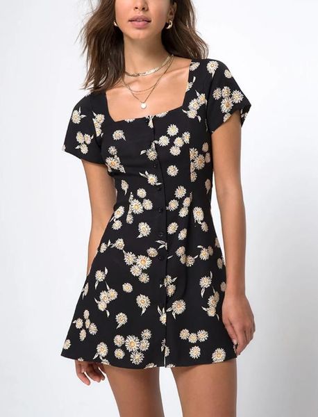 casual dresses summer women small daisies print vintage elegant button up mini dress square collar short sleeve female sund, Black;gray
casual dresses summer women small daisies print vintage elegant button up mini dress square collar short sleeve female sund, Black;gray