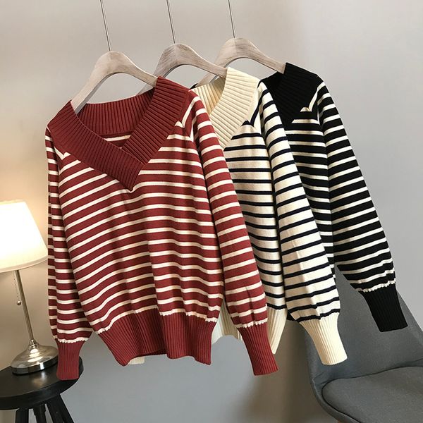 striped sweater women autumn winter v neck loose casual cozy knitted pullover sweater truien dames pull femme jumper knitwear, White;black
striped sweater women autumn winter v neck loose casual cozy knitted pullover sweater truien dames pull femme jumper knitwear, White;black