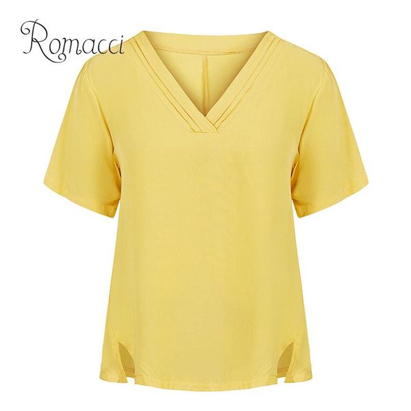 romacci women plus size blouse solid color v neckline pleated short sleeve summer 2019 side splits vintage loose ladies, White
romacci women plus size blouse solid color v neckline pleated short sleeve summer 2019 side splits vintage loose ladies, White