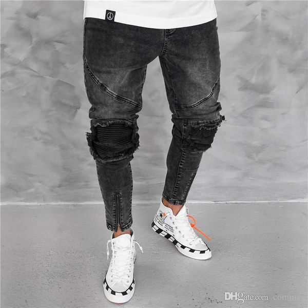 hole mens designer jeans fashion vintage bleached zipper panelled mens skinny pencil pants casual males clothing, Blue
hole mens designer jeans fashion vintage bleached zipper panelled mens skinny pencil pants casual males clothing, Blue