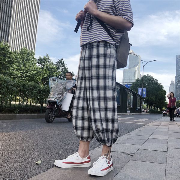 2019 summer korean men casual loose lattice printing straight tapered pants elastic waist bound feet plaid trousers homme m-2xl, Black
2019 summer korean men casual loose lattice printing straight tapered pants elastic waist bound feet plaid trousers homme m-2xl, Black