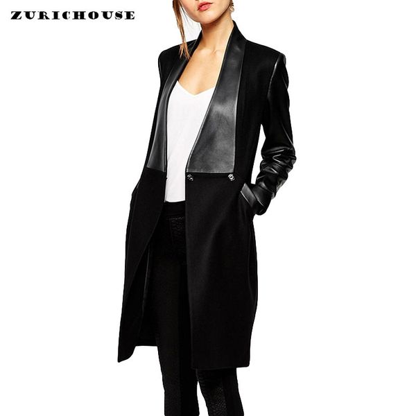 zurichouse pu leather sleeve patchwork cardigan women trench coat 2019 new spring slim leather jacket woman long blend coat, Black
zurichouse pu leather sleeve patchwork cardigan women trench coat 2019 new spring slim leather jacket woman long blend coat, Black