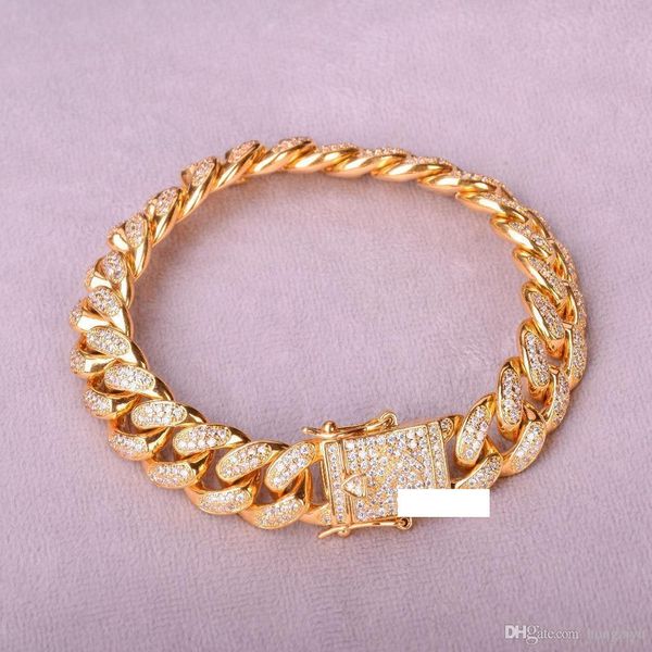 cuban bracelet hip hop jewelry gold thick heavy fashion 12mm men zircon curb copper material iced out cz chain, Black
cuban bracelet hip hop jewelry gold thick heavy fashion 12mm men zircon curb copper material iced out cz chain, Black