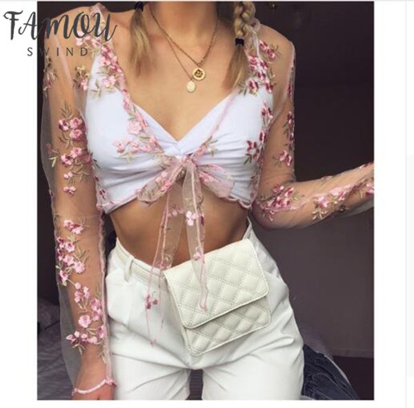 women flower transparent mesh crop blouse women bikini cover up transparent long sleeve summer swimsuit swimwear, White
women flower transparent mesh crop blouse women bikini cover up transparent long sleeve summer swimsuit swimwear, White