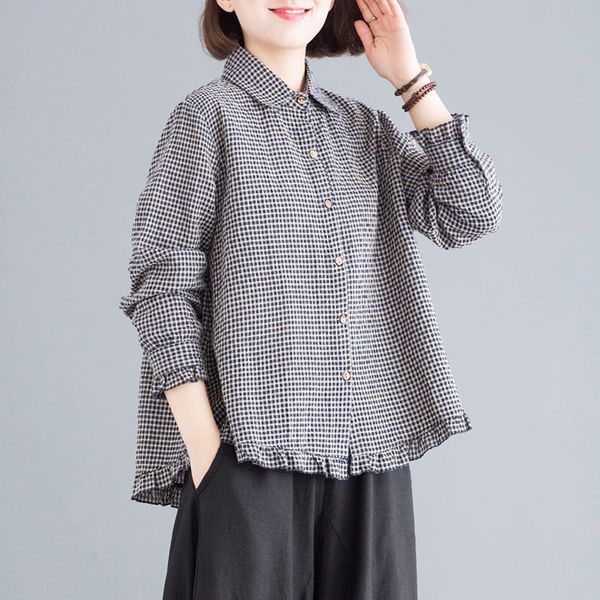 women long sleeve blouse shirts loose plaid print lapel blouse vintage long sleeve casual plus size, White
women long sleeve blouse shirts loose plaid print lapel blouse vintage long sleeve casual plus size, White