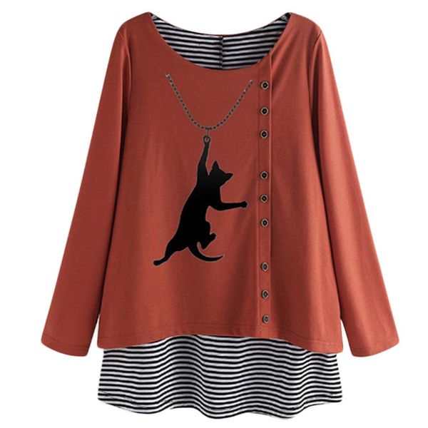 plus size blouse women long sleeve cartoon cat print stripe patchwork big code harajuku o-neck pullover shirt for female, White
plus size blouse women long sleeve cartoon cat print stripe patchwork big code harajuku o-neck pullover shirt for female, White