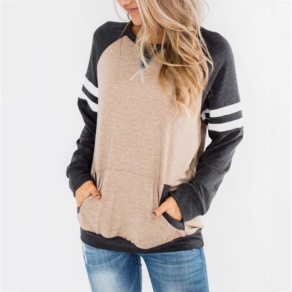 women blouse patchwork long sleeve color block o neck pockets striped tunic casual female pullover blouse blusas, White
women blouse patchwork long sleeve color block o neck pockets striped tunic casual female pullover blouse blusas, White