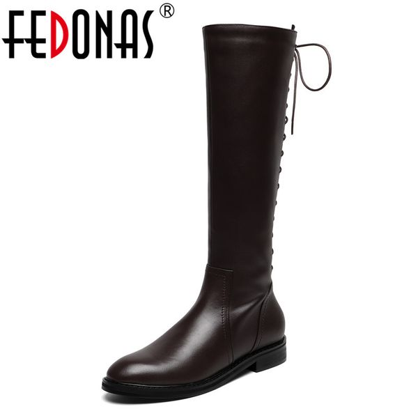 fedonas new spring women cross-tied side zipper solid knee high boots genuine leather fashion party shoes woman, Black
fedonas new spring women cross-tied side zipper solid knee high boots genuine leather fashion party shoes woman, Black
