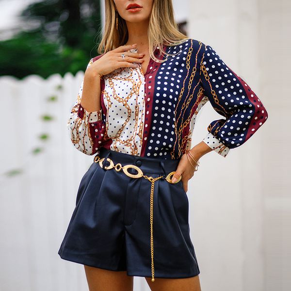 Рубашка Bohemia женская 2019 Лето с V-образным вырезом Разноцветная блузка с принтом Же 
Рубашка Bohemia женская 2019 Лето с V-образным вырезом Разноцветная блузка с принтом Же