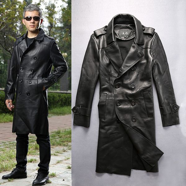 long men's fashion sheepskin wide waisted autumn leather trench double breasted business style winter coat men new, Black
long men's fashion sheepskin wide waisted autumn leather trench double breasted business style winter coat men new, Black