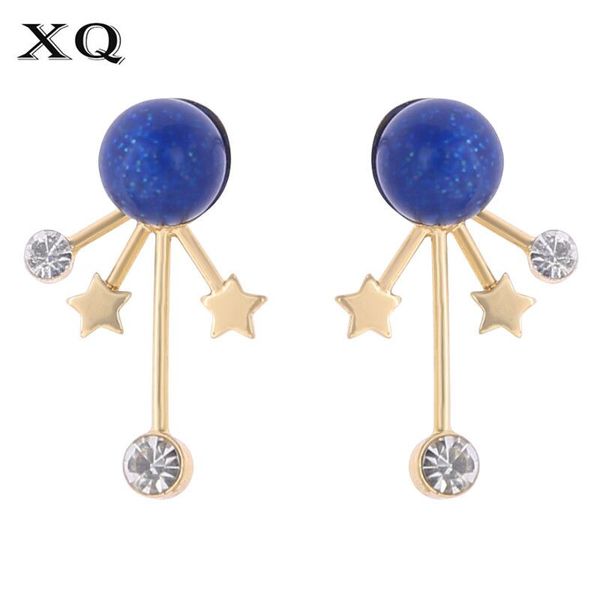 

xq woman fashion earrings zinc alloy blue stone white stars new wholesale beauty couple jewelry girl birthday gift, Golden;silver