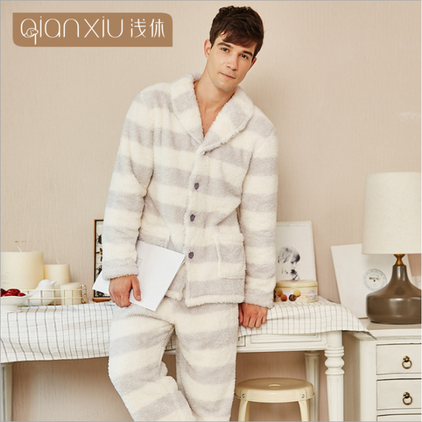 2019 winter pijamas men casual striped pajama sets male warm fleece sleepwear suit couples turn-down collar coat & pants xxl, Black;brown
2019 winter pijamas men casual striped pajama sets male warm fleece sleepwear suit couples turn-down collar coat & pants xxl, Black;brown