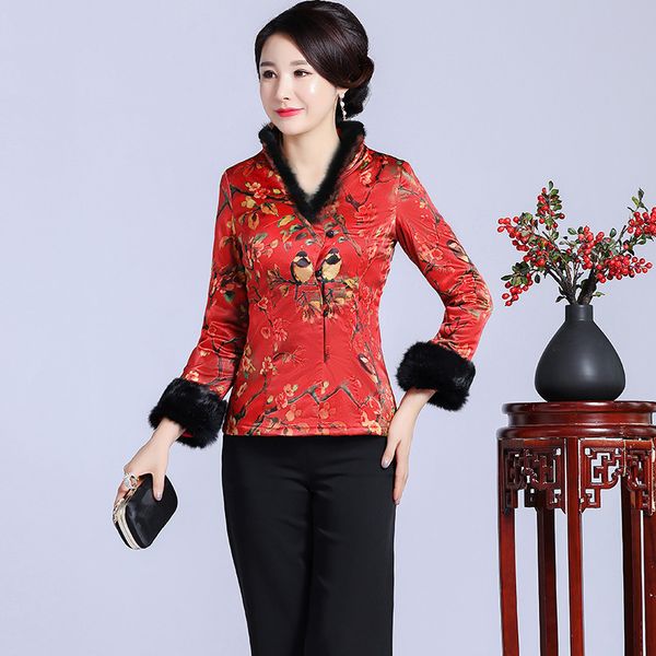 traditional women printed flower tang clothing warm long sleeve jacket chinese style female v-neck fur collar outwear 4xl, Black;brown
traditional women printed flower tang clothing warm long sleeve jacket chinese style female v-neck fur collar outwear 4xl, Black;brown