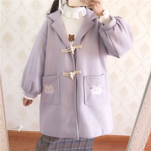 2020 new warm winter womens coat sweet thick bear embroidery pocket mori girls hooded wool outwear coat, Black
2020 new warm winter womens coat sweet thick bear embroidery pocket mori girls hooded wool outwear coat, Black