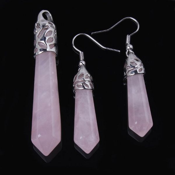 kraft-beads new stylish natural rose pink quartz hexagon prism pendant dangle earrings fashion jewelry sets, Silver
kraft-beads new stylish natural rose pink quartz hexagon prism pendant dangle earrings fashion jewelry sets, Silver