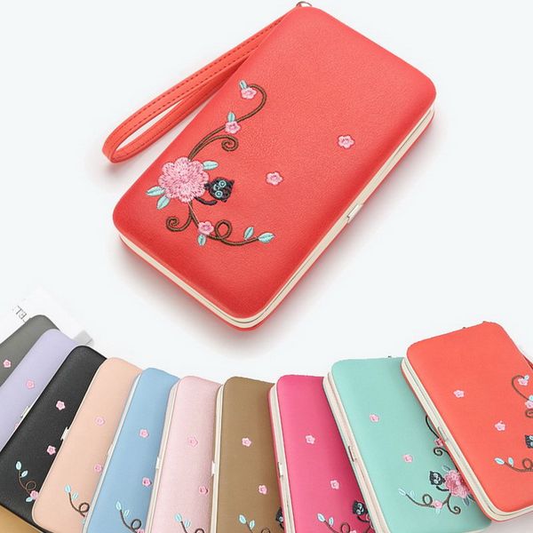 women embroidery pattern wallet long purse phone card holder large capacity new, Red;black
women embroidery pattern wallet long purse phone card holder large capacity new, Red;black