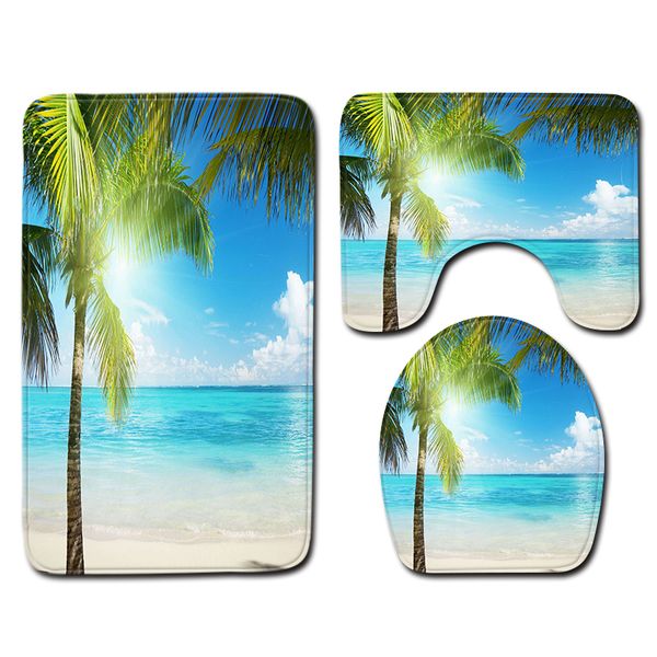 

tropical scenery 3pcs bath mats bathroom toilet shower room rug carpet flannel non-slip 3d coconut tree bathroom bath mat sets