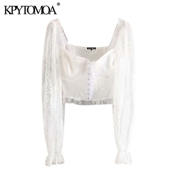 kpytomoa women 2020 fashion see through lace cropped blouses vintage puff sleeve back elastic female shirts chic, White
kpytomoa women 2020 fashion see through lace cropped blouses vintage puff sleeve back elastic female shirts chic, White