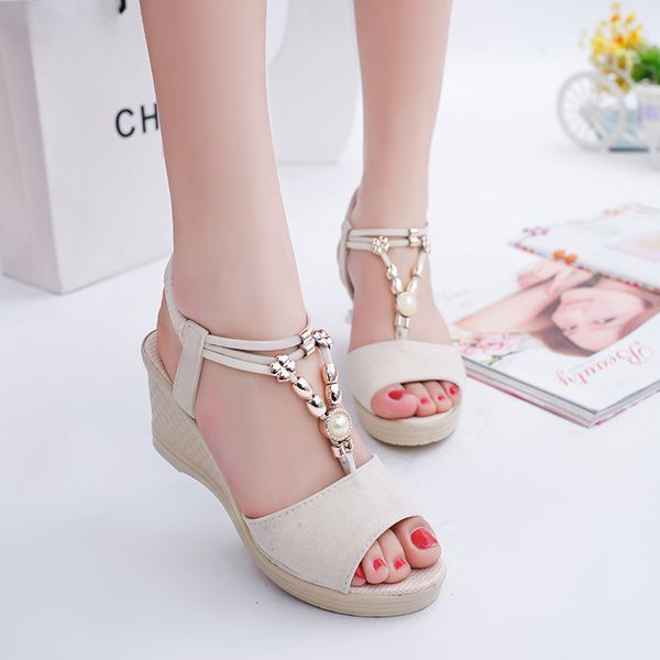 women wedges sandals 2020 summer platform shoes woman open toe slip on sandal string bead female fashion high heels casual shoes, Black
women wedges sandals 2020 summer platform shoes woman open toe slip on sandal string bead female fashion high heels casual shoes, Black