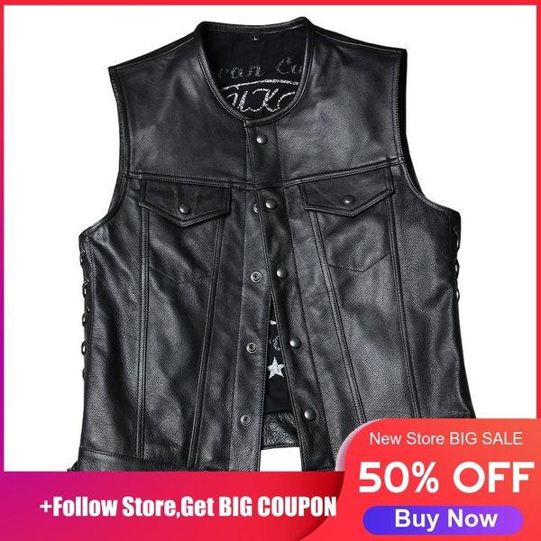 men's vests 2021 black slim fit biker's leather vest men single breasted plus size xxxxl genuine cowhide spring motorcycle, Black;white
men's vests 2021 black slim fit biker's leather vest men single breasted plus size xxxxl genuine cowhide spring motorcycle, Black;white