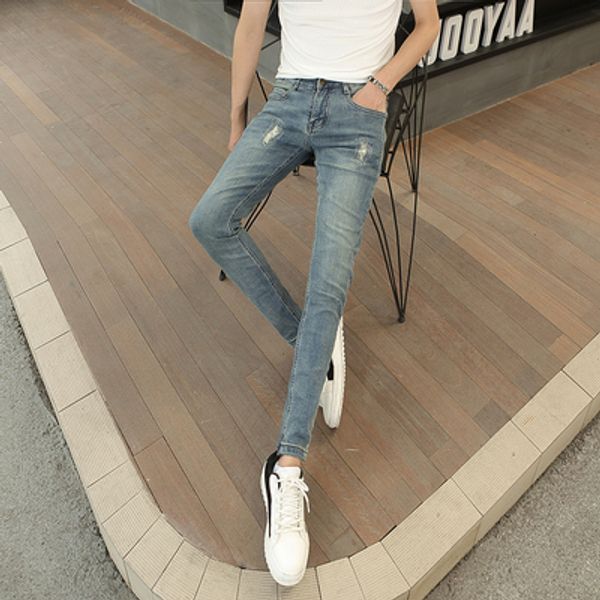 2019 korean version of the hole stitch stitching jeans men's slim feet summer thin section youth fashion long pants men, Blue
2019 korean version of the hole stitch stitching jeans men's slim feet summer thin section youth fashion long pants men, Blue