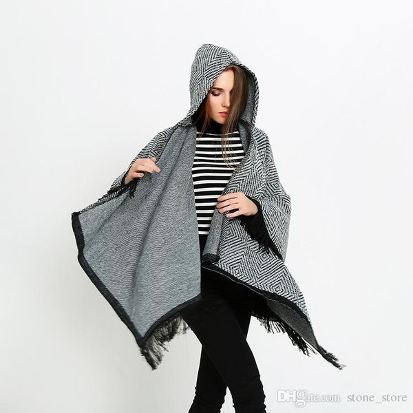 2018 autumn and winter women knit korean version of the popular novelty fashion hooded tassel cloak shawl wild thick scarf jacket, Blue;gray
2018 autumn and winter women knit korean version of the popular novelty fashion hooded tassel cloak shawl wild thick scarf jacket, Blue;gray