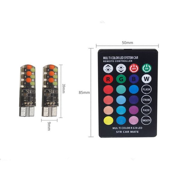 2pcs t10 w5w rgb led bulbs with remote control 12chips cob silicone shell strobe flash auto reading lamp wedge car parking light
2pcs t10 w5w rgb led bulbs with remote control 12chips cob silicone shell strobe flash auto reading lamp wedge car parking light