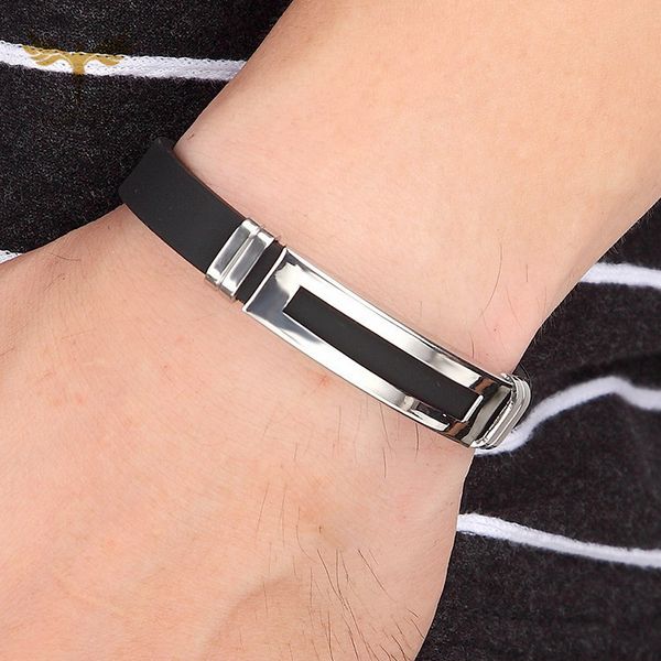 fgifter stainless steel silver cuff bracelet black rubber women men hand bracelets bangles jewelry, White
fgifter stainless steel silver cuff bracelet black rubber women men hand bracelets bangles jewelry, White