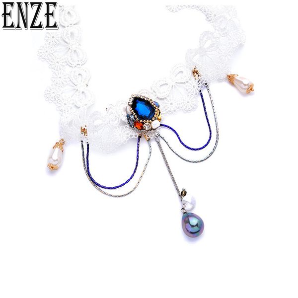 enze ladies necklace lace imitation pearl blue stone pendant high sense fashion noble elegant girl accessories, Silver
enze ladies necklace lace imitation pearl blue stone pendant high sense fashion noble elegant girl accessories, Silver