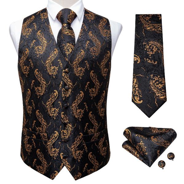 2020 new fashion men's suit vest gold paisley black silk waistcoat sleeveless formal business jacket dress vests for men dibangu, Black;white
2020 new fashion men's suit vest gold paisley black silk waistcoat sleeveless formal business jacket dress vests for men dibangu, Black;white