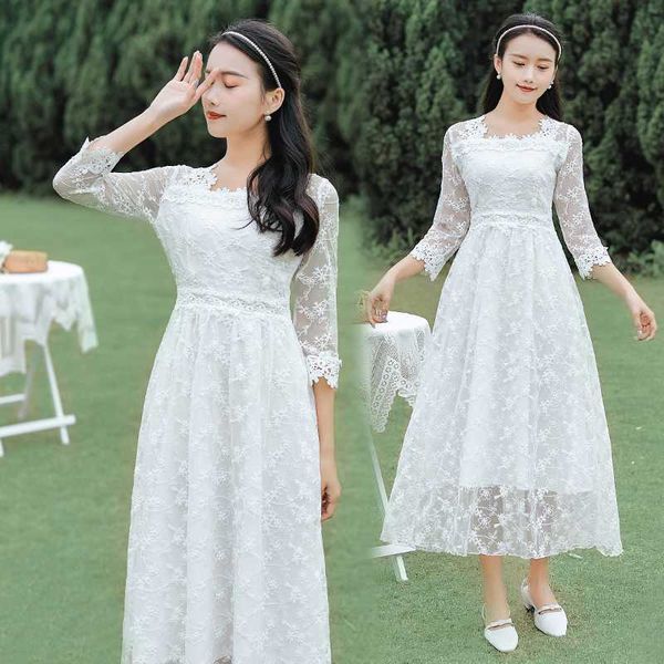 casual dresses women long white lace dress summer autumn 2021 runway fairy elegant party night mori girl slim vintage female vestidos, Black;gray
casual dresses women long white lace dress summer autumn 2021 runway fairy elegant party night mori girl slim vintage female vestidos, Black;gray
