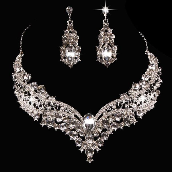 bridal necklace alloy set large crystal necklace earrings jewelry set decorations wedding accessories jewelry, Silver
bridal necklace alloy set large crystal necklace earrings jewelry set decorations wedding accessories jewelry, Silver