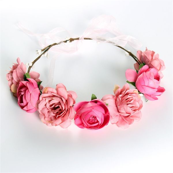 

new bohemia flower headband wedding festival floral garland wreath headband women bride ribbon hairband