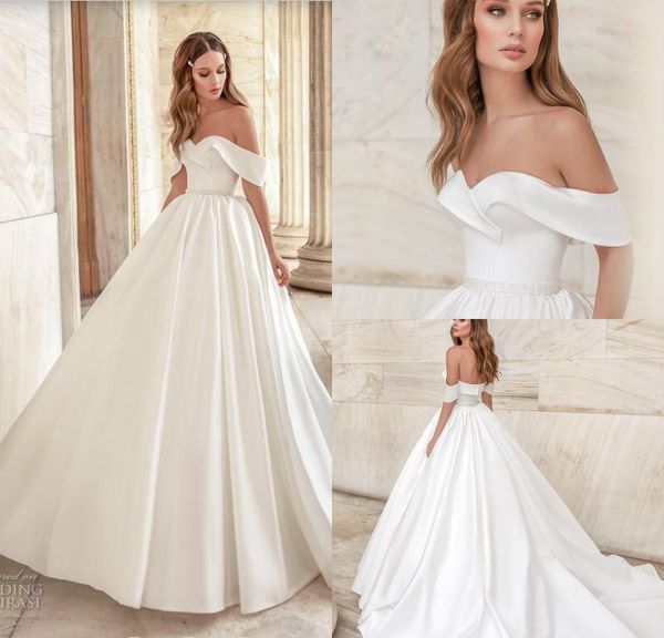 designer beach wedding dresses satin off the shoulder a line simple boho wedding gowns with sash pearl custom made bridal dress, White
designer beach wedding dresses satin off the shoulder a line simple boho wedding gowns with sash pearl custom made bridal dress, White