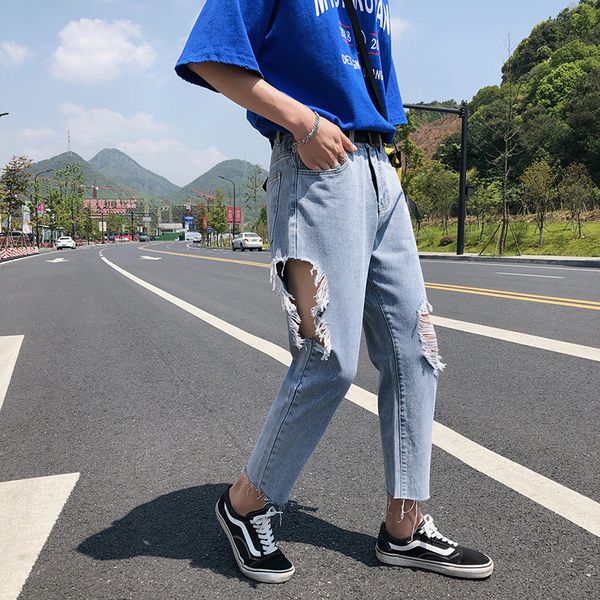 summer new plaid jeans men's fashion torn hole casual nine pants man streetwear trend wild hip hop loose jeans male clothes, Blue
summer new plaid jeans men's fashion torn hole casual nine pants man streetwear trend wild hip hop loose jeans male clothes, Blue