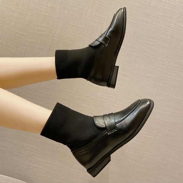 stretch fabric knitted socks boots patchwork square toe low heels botas slip on sewing brief short ankle botines footwear, Black
stretch fabric knitted socks boots patchwork square toe low heels botas slip on sewing brief short ankle botines footwear, Black