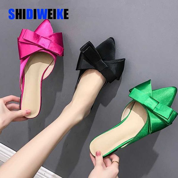 2020 summer women shoes korean silk satin pointed toe bow tie slippers baotou flats heel slides slip on semi slippers outside, Black
2020 summer women shoes korean silk satin pointed toe bow tie slippers baotou flats heel slides slip on semi slippers outside, Black