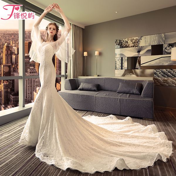 fishtail wedding dress the bride married long trailing show thin light dress euramerican star princess dream, White
fishtail wedding dress the bride married long trailing show thin light dress euramerican star princess dream, White