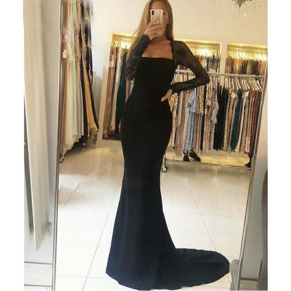 black long sleeves mermaid evening dresses 2020 backless lace satin long prom dress women formal party gowns custom made, White;black
black long sleeves mermaid evening dresses 2020 backless lace satin long prom dress women formal party gowns custom made, White;black